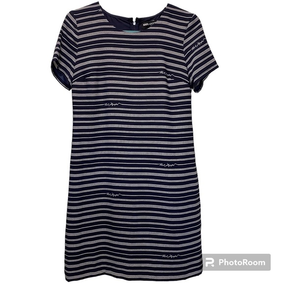 - KARL LAGERFELD Paris Blue and White diffusion line shift dress size 6 - Picture 1 of 9